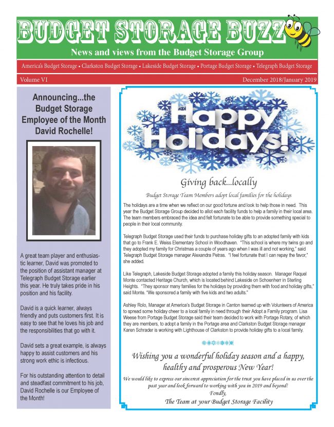 Budget Storage Buzz cover Dec Jan 2019 Page 1