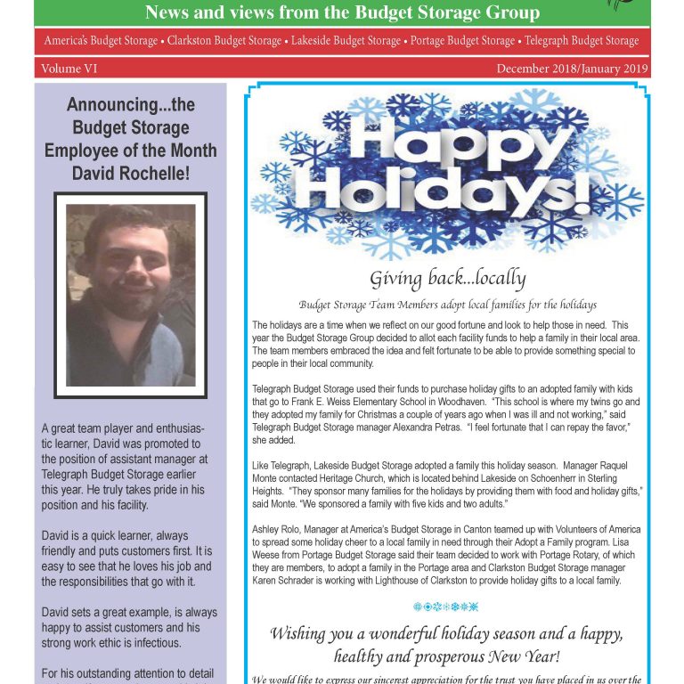 Budget Storage Buzz cover Dec Jan 2019 Page 1